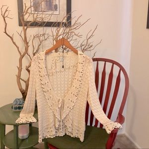 Peter Nygard boho crochet beaded cardigan